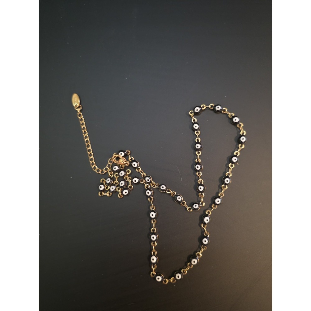 Evil Eye Beaded Gold Plated Stainless Steel Chain Necklace Size 8" & 2" Extender